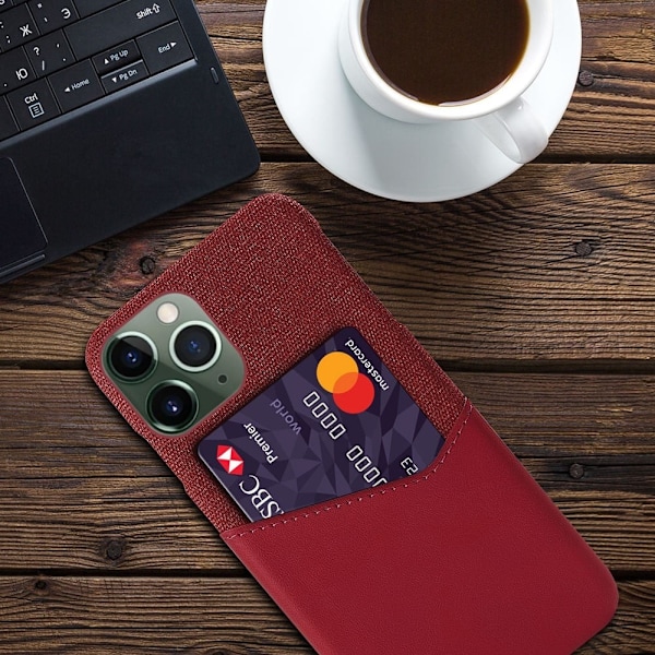 iPhone 14 Pro 6,1 tommer Smartphone Cover Card Slot Cloth Texture Vegansk Læder Coated Hard Bumpresistent Phone Case - Rød Red