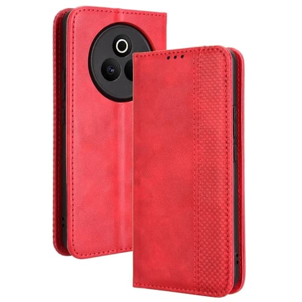 Realme P3 Pro 5G Retro Vegan Leather Case Puhelin Lompakko Stand Cover - Punainen Red
