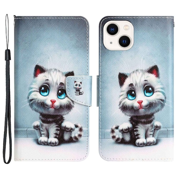 Wonderland iPhone 14 flip etui - Kat Med Blå Øjne Blue