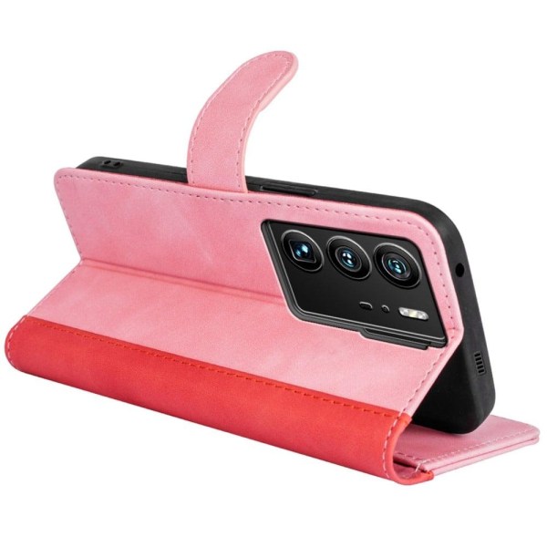To-farvet ZTE Axon 40 Ultra læderetui - Pink Pink