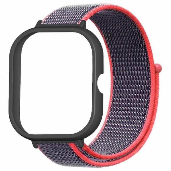 Xiaomi Redmi Watch 4 håndledsrem Nylon Loop Watchband med sort stødsikker urkasse - Lyserød Pink