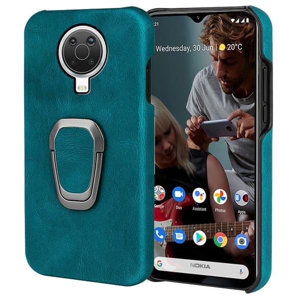 Stötsäkert läderfodral med oval kickstand för Nokia G20 - Cyan Grön