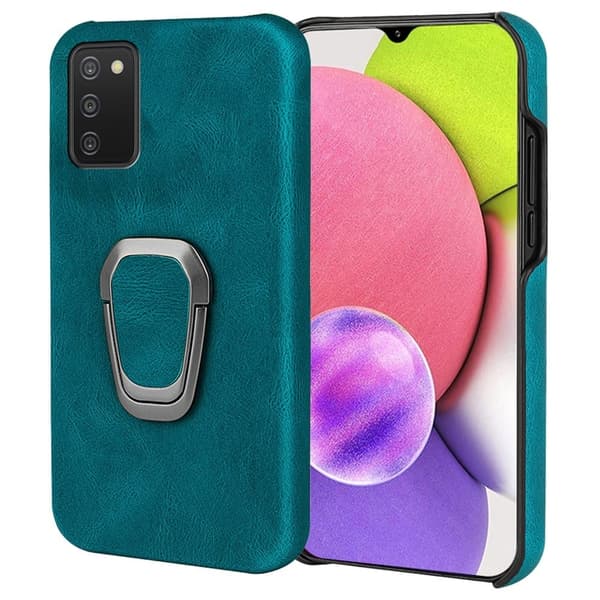Stötsäkert läderfodral med oval kickstand för Samsung Galaxy A03s - Cyan Grön