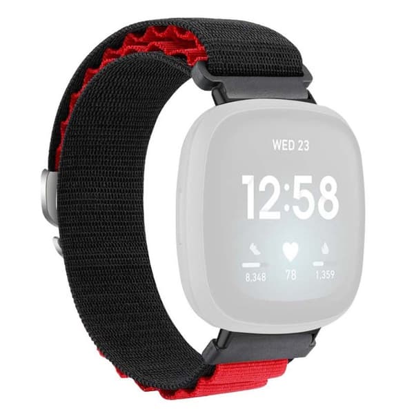 Fitbit Versa 4 / Versa 3 / Sense 2 / Sense Watch Band Nylon Justerbar håndleddsrem - Svart + Rød Red