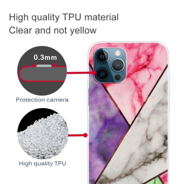 Marble iPhone 13 Pro Suojakotelo - Violetti / Rose / Valkoinen / Vihreä Multicolor