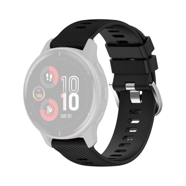 20 mm tværstribet silikoneurrem til Samsung- og Garmin-ure - Sort Black
