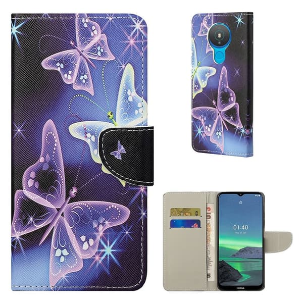Wonderland Nokia 1.4 Flippetui - Sparkle Sommerfugl Purple