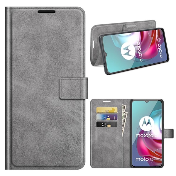 Wallet-style Læder Etui til Motorola Moto G30 / G10 - Grå Silver grey