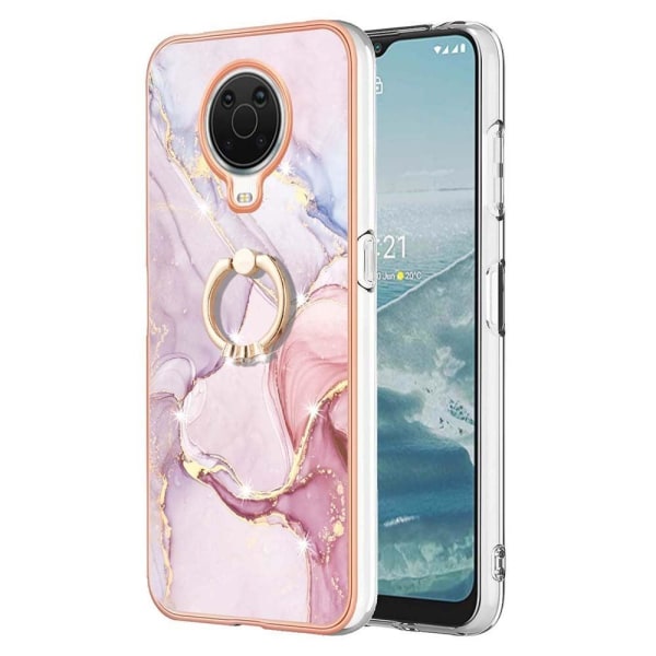 Marble Mønstret Cover med Ring Holder til Nokia G10 / G20 - Rose Guld Marmor Haze Pink