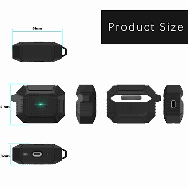 AirPods Pro 2 kraftigt fodral med karbinhake - Grå Silvergrå