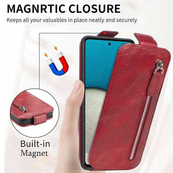 Vertical Flip Phone Etui med Zipper til Samsung Galaxy A73 - Rød Red