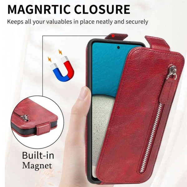 Vertical Flip Phone Suojakotelo With Zipper For Samsung Galaxy A73 - Punainen Red