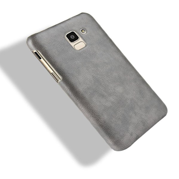 Samsung Galaxy J6 (2018) mobiletui i kunstlæder med Litchi overfalde - Grå Silver grey