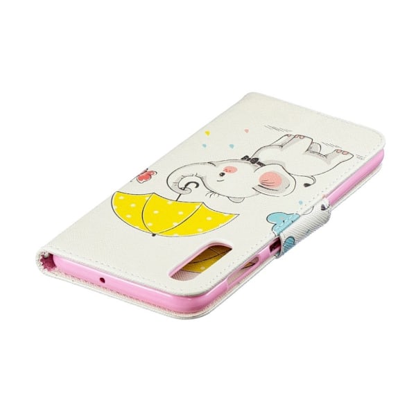 Samsung Galaxy A50 mønster læder etui - Elefant Holder en Paraply Multicolor