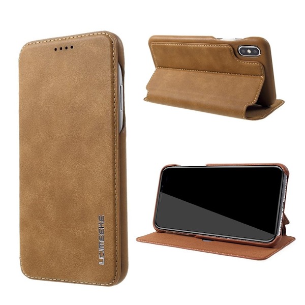 iPhone Xs Max LC.IMEEKE retro tyylinen synteetti nahkainen suojakotelo kortti paikalla - Ruskea Brown