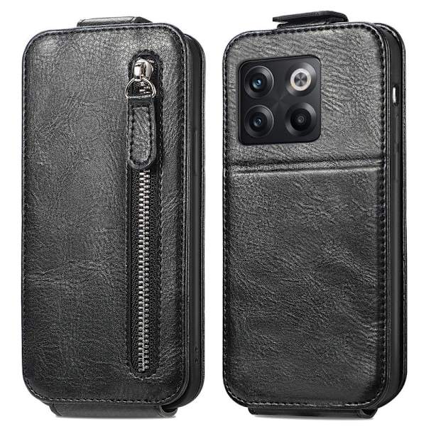 Vertical Flip Phone Etui med Zipper til OnePlus 10T / Ace Pro - Sort Black