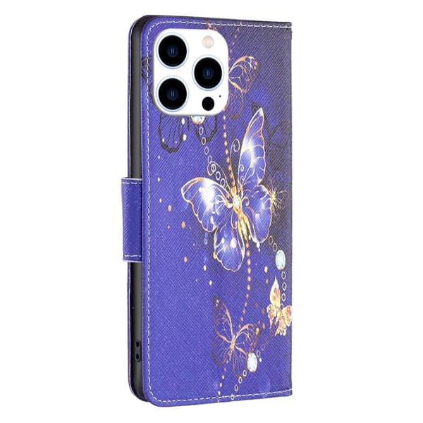 Wonderland iPhone 16 Pro flip-etui - Lilla Sommerfugler Purple