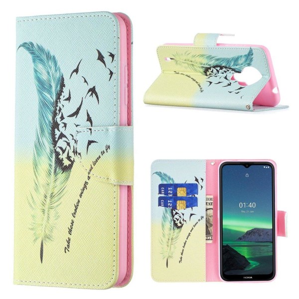 Wonderland Nokia 1.4 Flip etui - Fjer mønster Multicolor