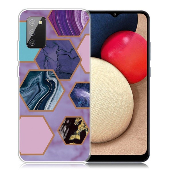 Marble design Samsung Galaxy A02s kotelot - Kuusikulmioita Violetti Tausta Purple