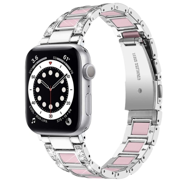 Apple Watch (41mm) klockarmband i rostfritt stål med strassdekor - Silver / Rosa Silvergrå