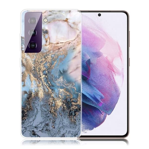 Marble Samsung Galaxy S21 FE Etui - Bluish Guld Marmorkugle Multicolor
