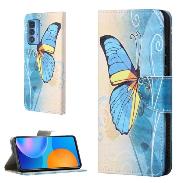 Wonderland Motorola Edge 20 Pro Flip Etui - Blå Sommerfugl Blue