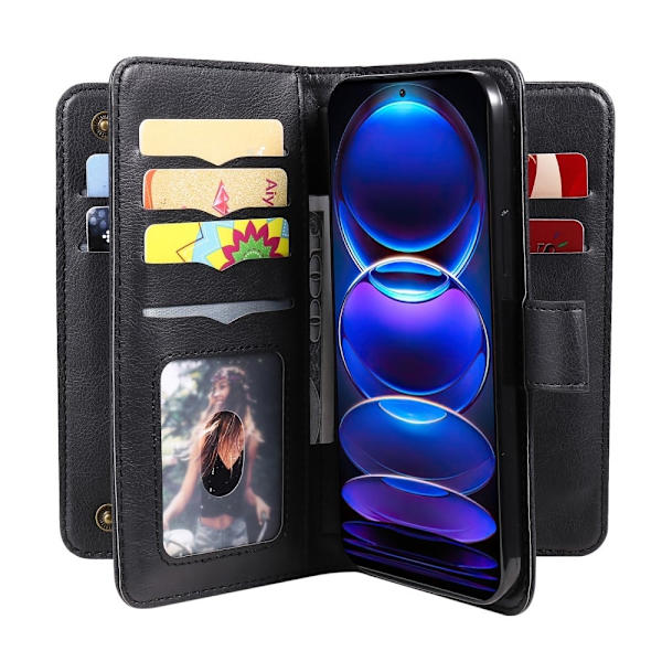 10-slot Pung Etui til Xiaomi Redmi Note 12 Pro Plus - Sort Black