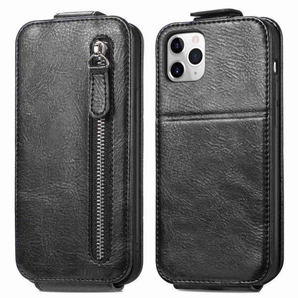 Vertical Flip Phone Suojakotelo With Zipper For iPhone 11 Pro Max - Musta Black