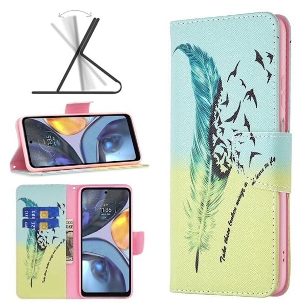 Wonderland Motorola Moto G22 flip etui - Fjer Og Fugle Green