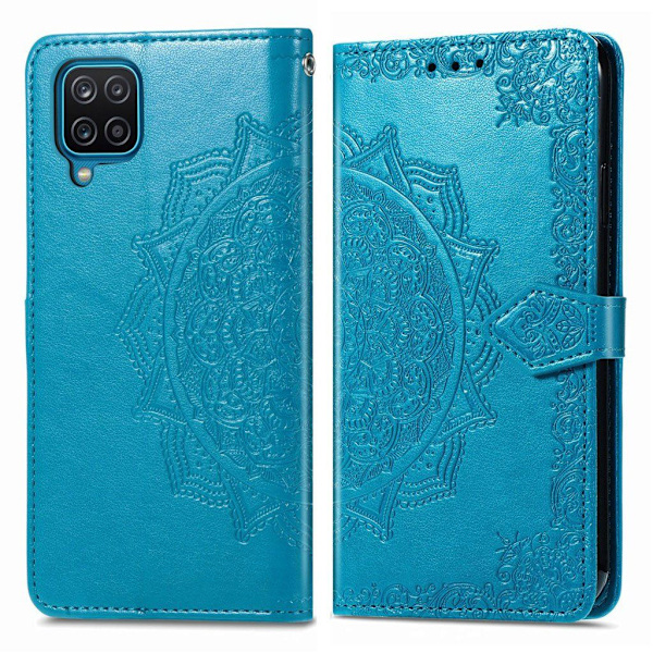 Mandala Samsung Galaxy A12 5G nahkakotelo - Sininen Blue