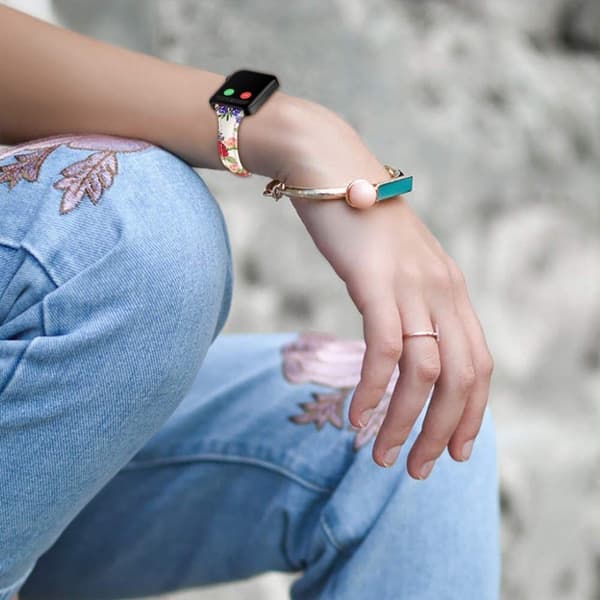 Xiaomi Mi Watch blomster mønster ægte læder Urrem - Farverig Blomst Multicolor
