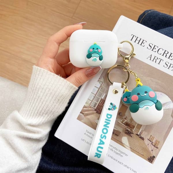 AirPods Pro skyddsfodral med söt dinosauriefigur - Vit Vit