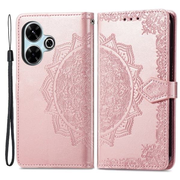 Mandala Xiaomi Redmi 13 etui i lær - Rose Gull Pink