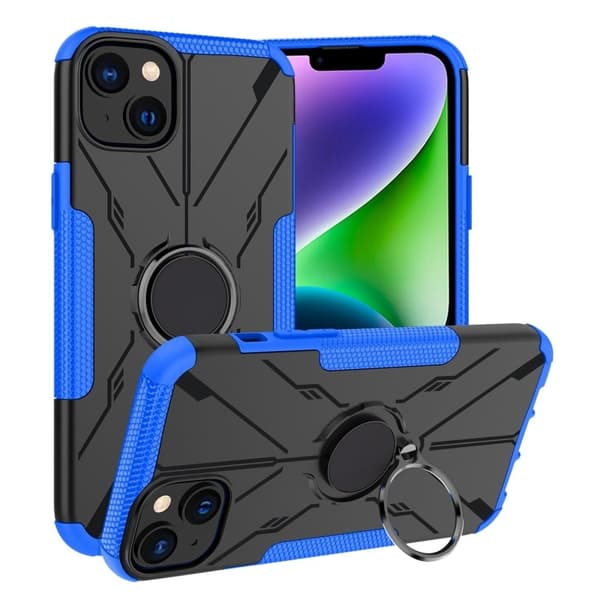 iPhone 14 Plus Ring Kickstand Design Bumpresistent and Flexible telefonbagcover stødsikkert Drop-proof Case - Blå Blue