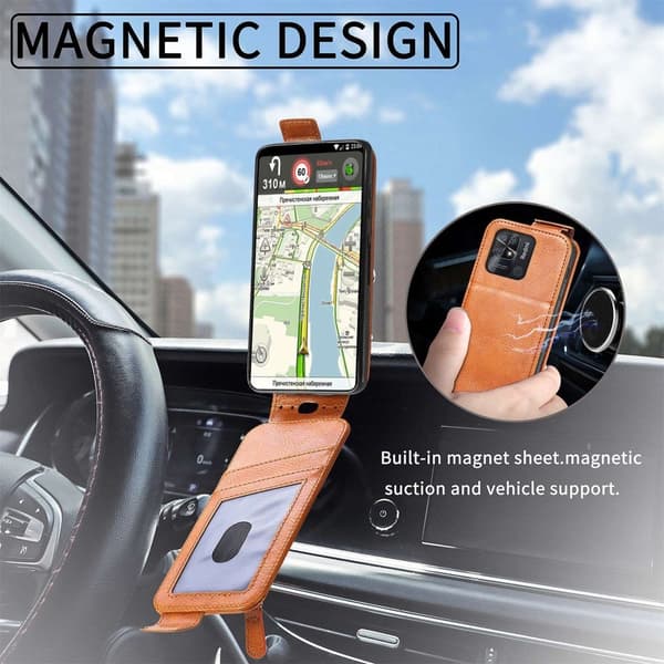 Vertical Flip Phone Etui med Zipper til Xiaomi Redmi 10C - Brun Brown