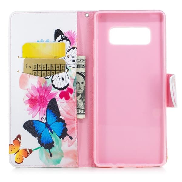 Samsung Galaxy Note 8 Mønster PU Lær Flip Etui - Sommerfugler Og Blomster Multicolor