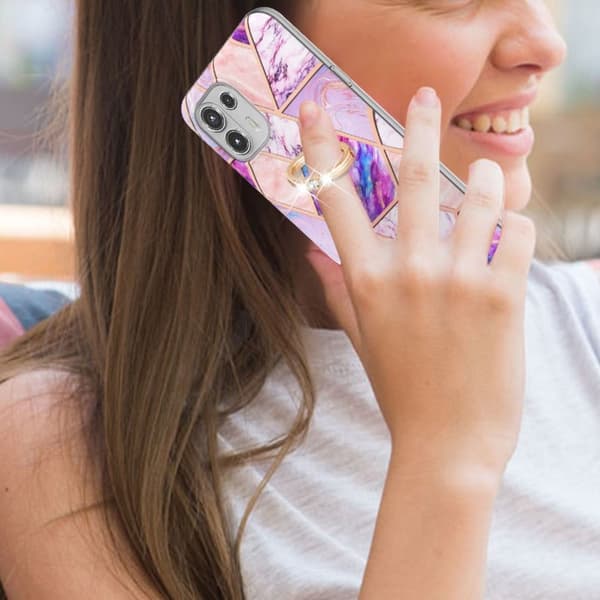 Marble Mønstret Deksel med Ring Holder til Motorola Edge 20 Lite - Lyselilla Purple