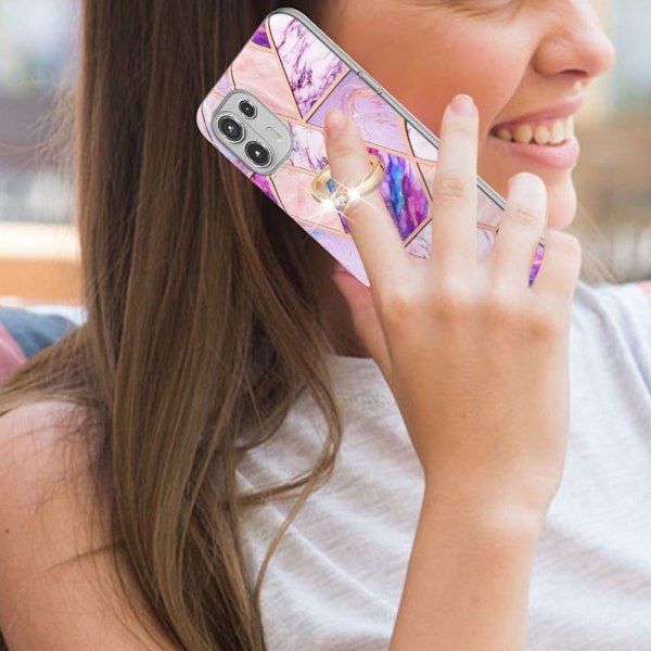 Marble Patterned Suojakuori With Ring Holder For Motorola Edge 20 Lite - Vaaleanvioletti Purple