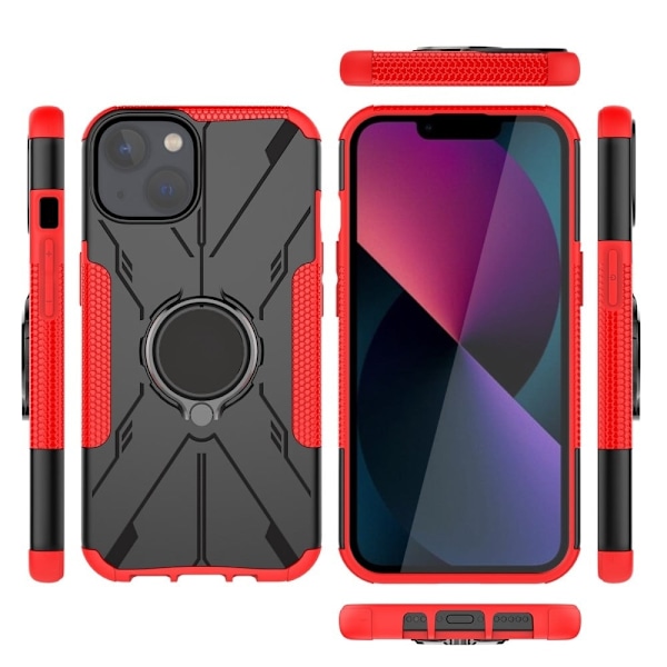 iPhone 13 6,1 tommer Bumpresistent and Flexible Phone Drop-proof Cover Anti-scratch Back Case with Ring Kickstand - Rød Red