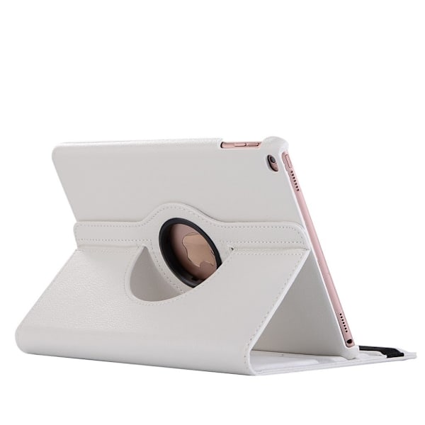 iPad (2017) (9.7") Litsi Pintainen Nahkakotelo Kääntyvällä Standillä - Valkoinen White