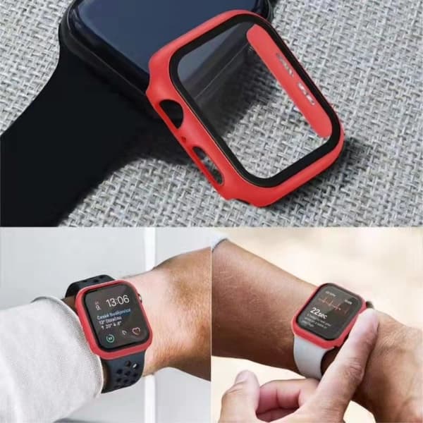 Apple Watch (41mm) simple frame + tempered glass screen protector - Red Röd