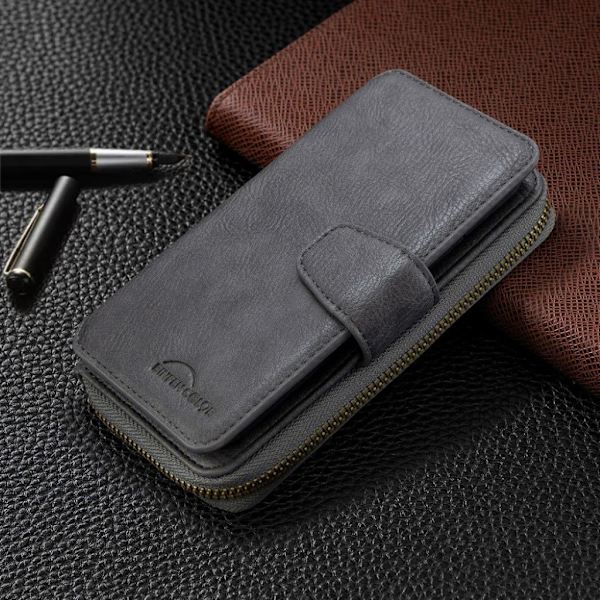 Zipper läder Huawei P40 Lite E fodral med plånbok - Silver/Grå Silvergrå