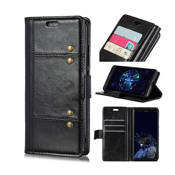 Crazy Horse Samsung Galaxy J6 Plus (2018) nitte dekorations læder flip etui - Sort Black
