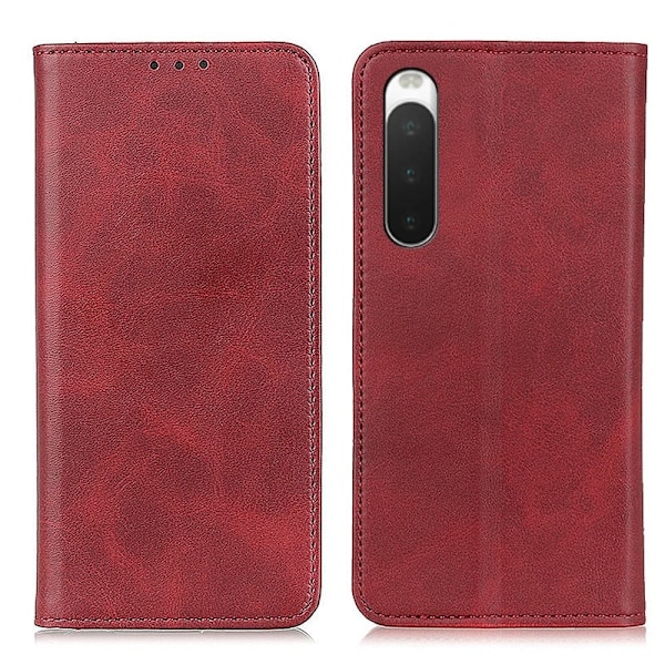 Sony Xperia 10 IV lompakkokotelo, aitoa nahkaa - Punainen Red