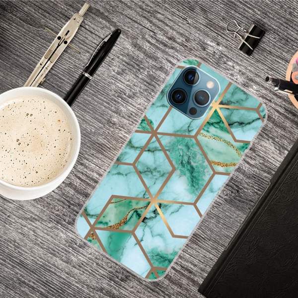 Marmormotiv iPhone 15 Plus skal - Smaragdfärgat Kubmönster Grön