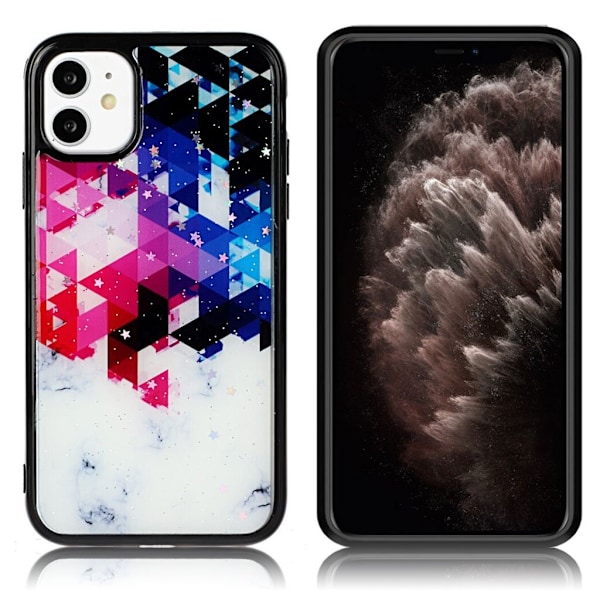 Marble iPhone 11 Pro kuoret - Punertavat siniset kolmiot ja tähdet Multicolor