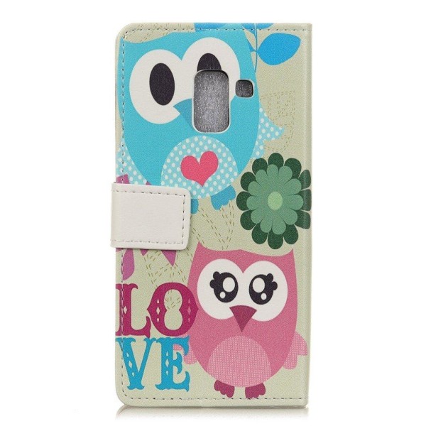 Samsung Galaxy A6 Kuviollinen Seisova Nahka Lompakko Kuori - Love Pöllö Pari Multicolor