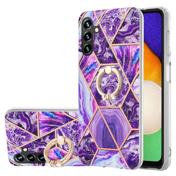 Marble Mønstret Cover med Ring Holder til Samsung Galaxy A14 - Mørklilla Purple