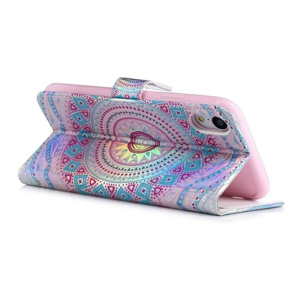 iPhone Xs Max laserskåret præget læder flip cover - Unik Blomst Multicolor