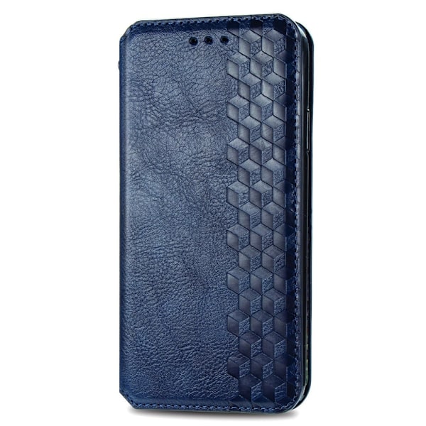 Læder Etui med A Stilfuldt Rhombus Tryk til Samsung Galaxy S20 Ultra - Blå Blue